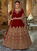 Velvet Red Wedding Wear Embroidery Work Anarkali Suit